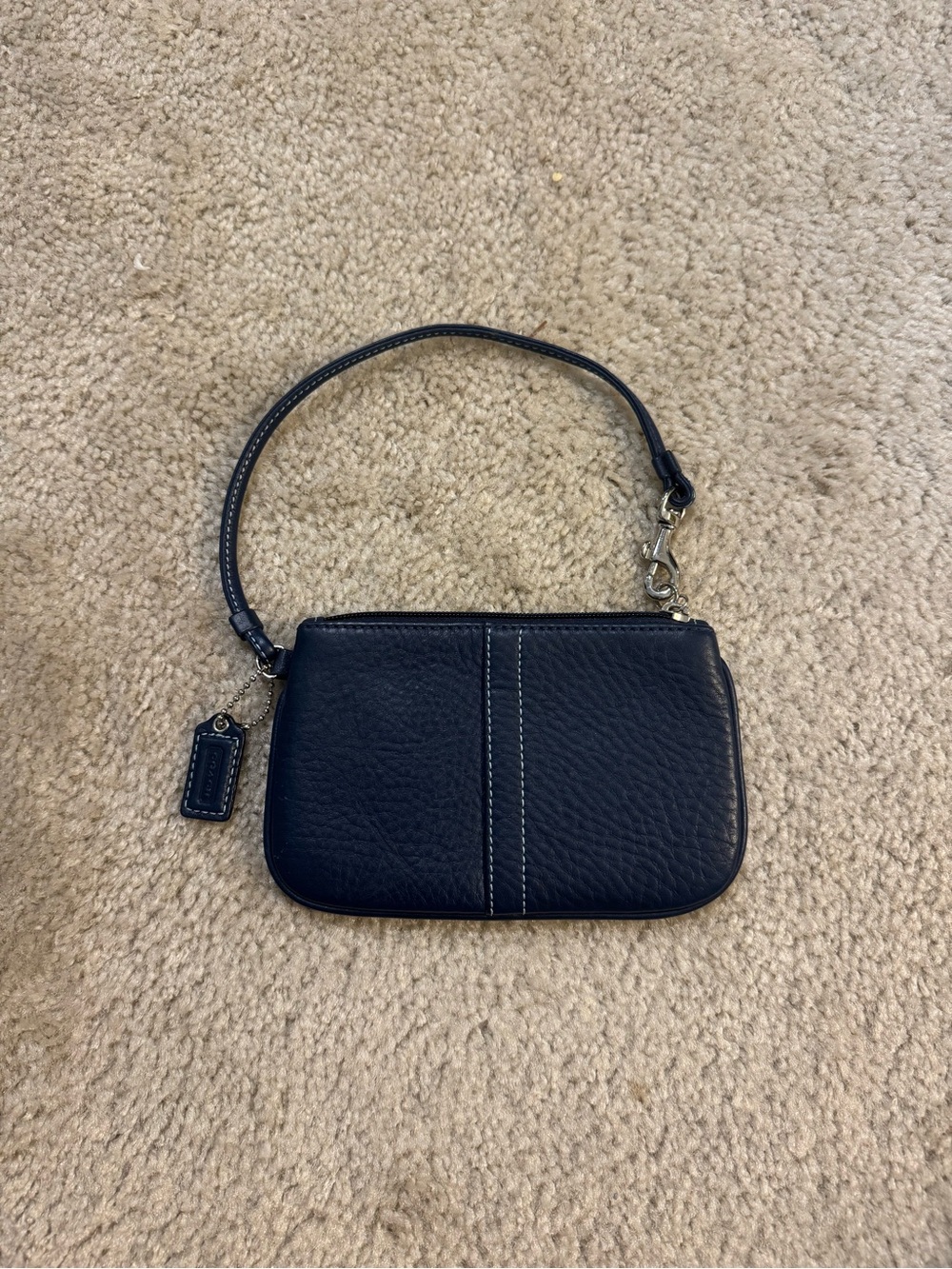 Coach Pebbled Navy Leather Wristlet